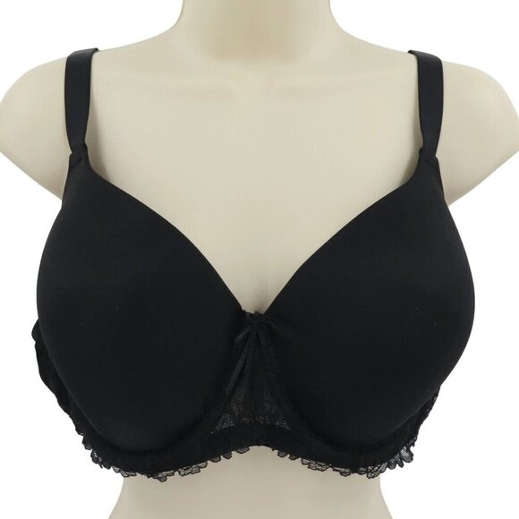 Dreamfit 42C Bra Solid Black Bow Lace Trim Underwire Lined R7052X Plus Size - Picture 1 of 13